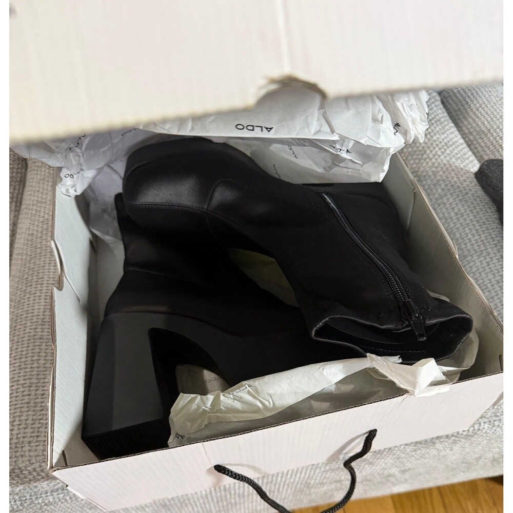 ALDO Women’s Black Platform Ankle Boots Chunky Block Heel Size 6.5 New In Box. - Picture 8 of 10